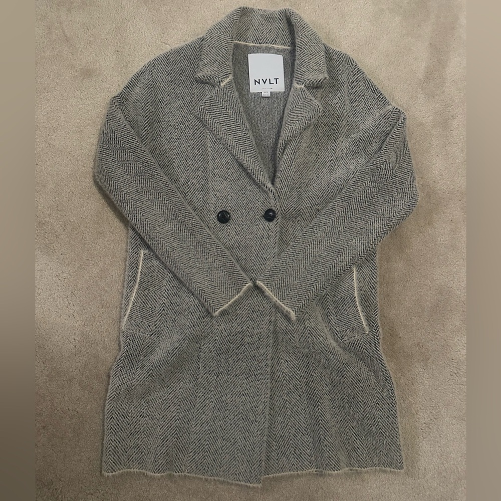 NVLT Anthropologie Women's Black and White Herringbone Coat
